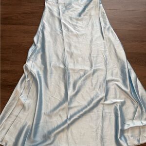 Elegant Baby Blue Satin Maxi Skirt